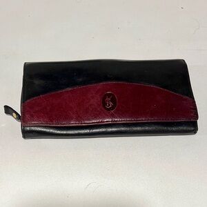 KS Women Monogrammed Black and Burgundy Clutch Wallet with Coin Purse